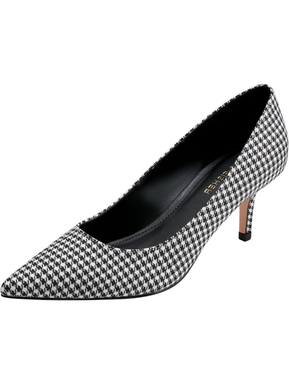 Womens Black White Houndstooth Pointed Toe Alola Casual Pumps Pull On Heel Shoes